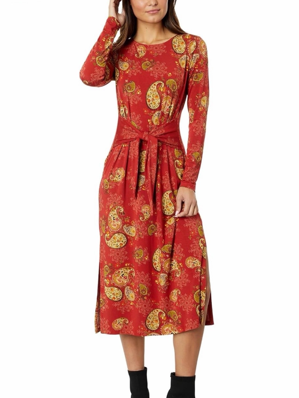 Johnny Was Paisley Lace Long Sleeve Tie Front Knit Dress
